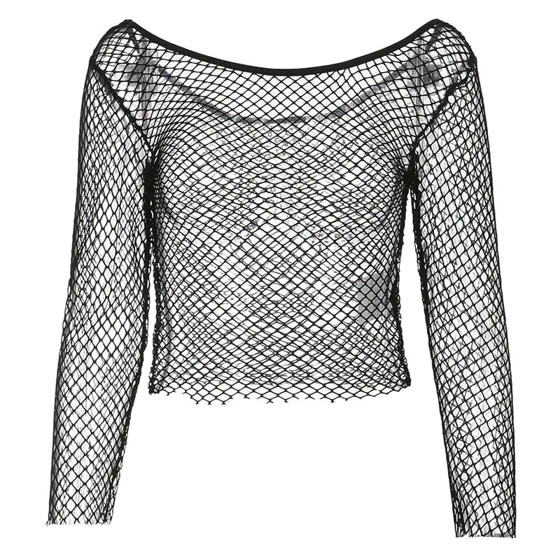 One-Shoulder Hollow Mesh Top for Women