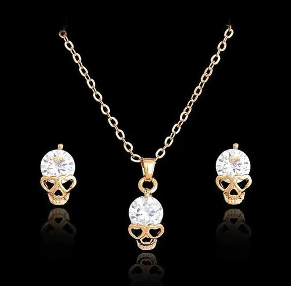 Skull Pendant Necklace Set - Punk Style Accessories